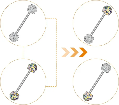 Miniatura 4 de CrazyPiercing 10 anillos de lengua CZ 16G con barra de acero inoxidable recta 0551in de longitud