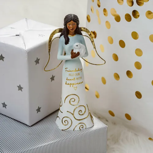 Miniatura 10 de Pavilion Gift Company Friendship Fills Our Heart with Happiness-Figura coleccionable de ángel de resina de conejo afroamericano de 7.5 pulgadas