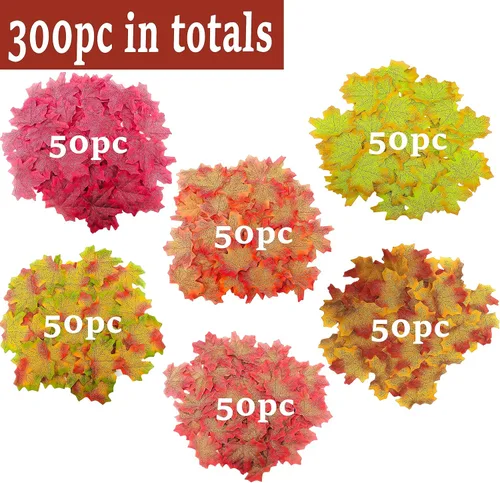 Miniatura 3 de SITUMEIZI 300 piezas de decoración de otoño para el hogar, hojas falsas de otoño, hojas de arce artificiales, 3.15 pulgadas, decoración de otoño 6
