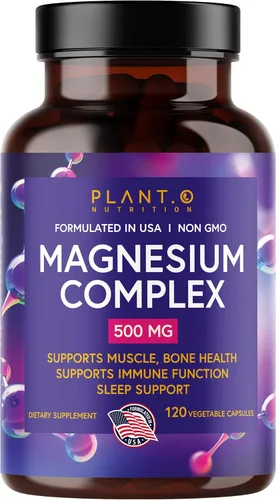 Plant.O Suplemento de magnesio premium [óxido vegano y citrato, 500 mg] Complejo de alta absorción para dormir, calmar, relajante muscular, energía