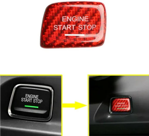 Miniatura 8 de Cubierta de fibra de carbono roja real para el botón de arranque con orificio de luz, compatible con Chevrolet Corvette C7 2014 2015 2016 2017 2018