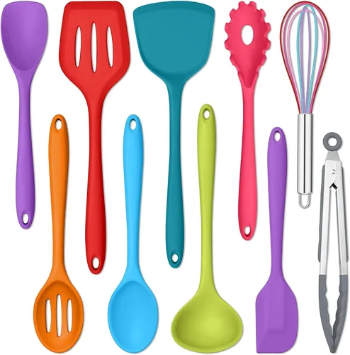 Miniatura 20 de E-far Juego de 10 utensilios de cocina de silicona, juego de utensilios de cocina resistentes al calor para utensilios de cocina antiadherentes