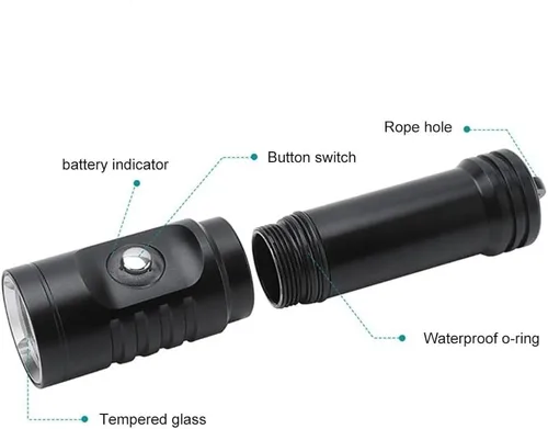Miniatura 4 de Linterna de buceo de 10000 lúmenes, luz de buceo IPX8, impermeable, recargable, 3 modos, linterna submarina, linterna LED submarina profesional