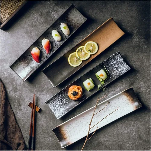 ZLH Plato de cerámica cuadrado largo de 14 pulgadas para restaurante de sushi japonés creativo de 14 pulgadas, plato grande, postre aperitivo,