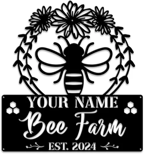 Miniatura 28 de MeMate Letrero de jardín para personalizar, letrero de granja de abejas, letrero de metal con nombre personalizado para amantes de las abejas