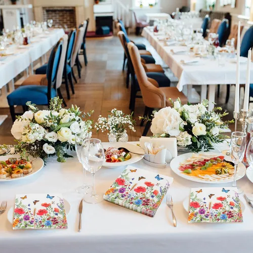 Miniatura 5 de Patelai 100 servilletas de papel floral, 2 capas de flores silvestres y mariposas decorativas desechables para bodas, cumpleaños, fiestas de té