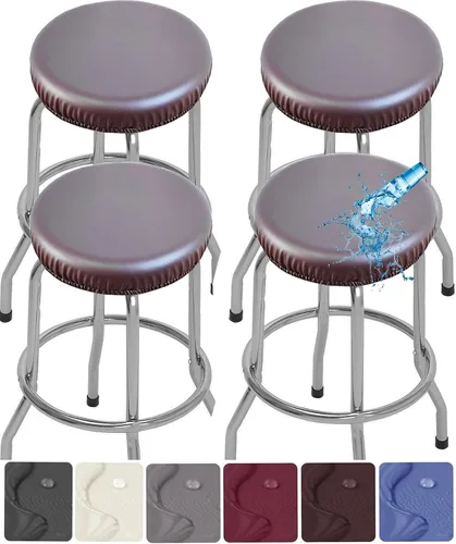 Miniatura 10 de Paquete de 2 fundas para taburetes de bar de poliuretano, impermeables, extraíbles, lavables, color gris, se adapta a taburetes redondos de 13 a 18