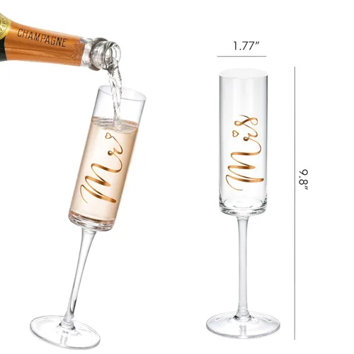 Miniatura 6 de Juego de cuchillo y servidor para tarta de boda ROXBURGH, flautas de champán para novia y novio con texto "Mr and Mrs" y tenedores con caja