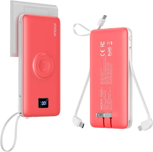 Miniatura 8 de Portable Charger Built-in Cables, AC Wall Plug and Magnetic Wireless iWatch Charger, 10000mAh 22.5W PD Fast Charging Power Bank, Compact Battery