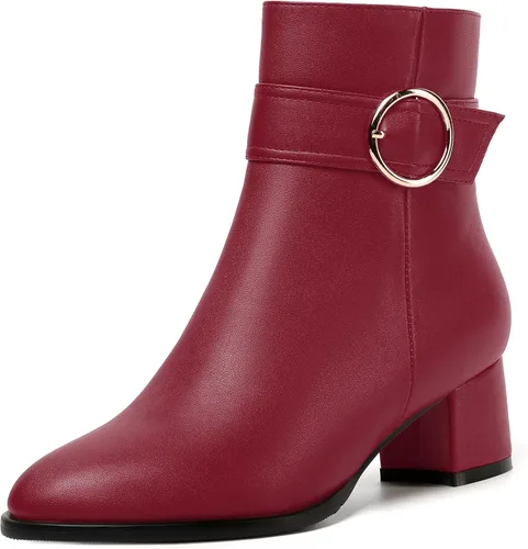 Miniatura 8 de NUMALEO Botas de tobillo de mujer con cremallera mate, puntera redonda, para fiesta, con tacón bajo grueso sólido, 5 cm