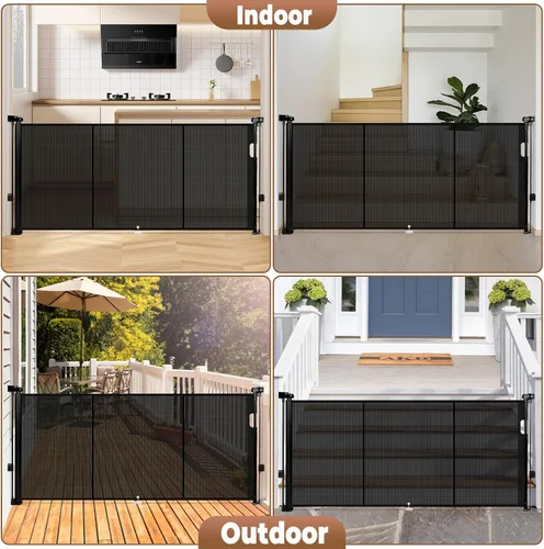 Miniatura 7 de Puerta retráctil para bebés de 55 pulgadas extra ancha, puerta retráctil para perros de 41 pulgadas de alto para escaleras, puertas, terrazas