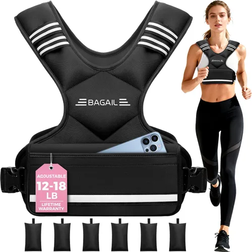 Miniatura 11 de BAGAIL Chaleco con peso ajustable para mujeres y hombres, 4-10 libras, 12-18 libras, 20-32 libras, chaleco de peso para entrenamientos en casa con 6