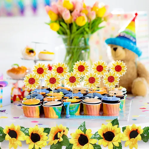 Miniatura 4 de Tenare La decoración de fiesta de cumpleaños de girasol incluye pancarta de girasol, 4 globos de aluminio amarillos, 18 globos de látex, 13 adornos