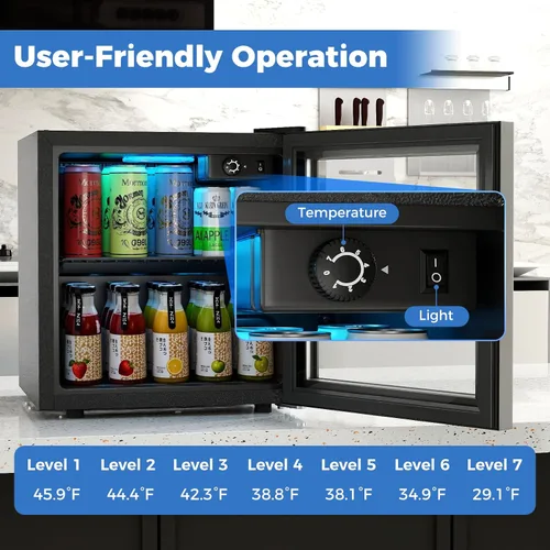 Miniatura 7 de COSTWAY Refrigerador de bebidas, 1.3 pies cúbicos, 12 botellas y 55 latas, mini refrigerador con puerta de vidrio templado, estante extraíble