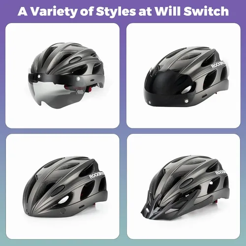 Miniatura 4 de ROCKBROS - Casco de bicicleta para hombres y mujeres adultos con ajuste sugerido de 58-65cm, gafas magnéticas desmontables y visera solar, ligero Ti