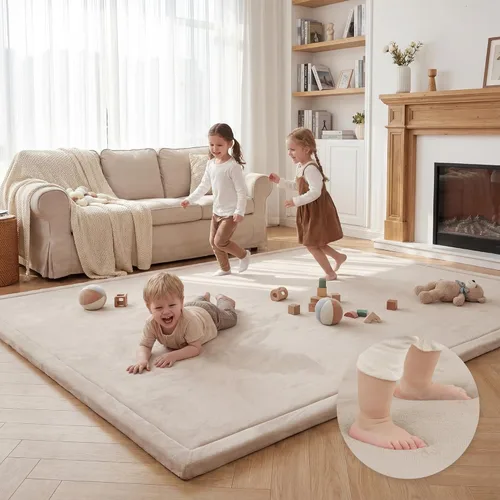 Miniatura 64 de Huloo Sleep - Tapete de juego para bebé, tapete de espuma viscoelástica de 1.3 pulgadas de grosor, terciopelo coral suave, antideslizante, Gris