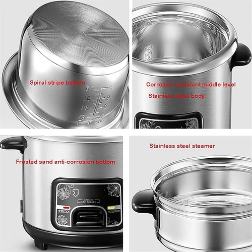 Miniatura 4 de Olla de arroz con cesta de vapor, ollas de arroz, (2-6 litros) portátil, olla interior de acero inoxidable, con vaporizador, funciones cálidas