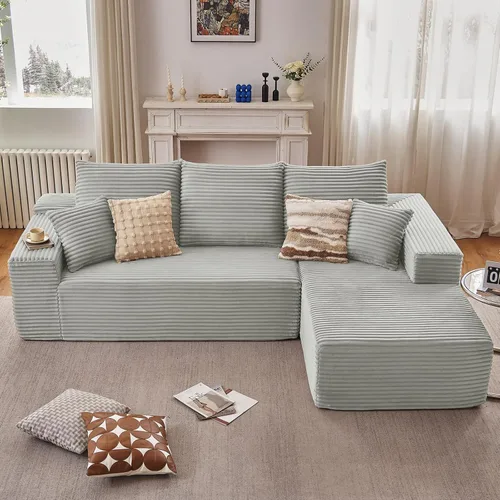 Miniatura 57 de Sofá seccional modular de 96", sofá en forma de L tipo nube sin estructura con chaise lounge, tapizado de pana con asiento profundo de espuma Negro