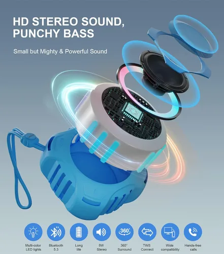 Miniatura 2 de Altavoz de ducha Bluetooth comiso, altavoz impermeable IP67 con luz LED, altavoces portátiles con estéreo inalámbrico verdadero, flotante, 2000mAh