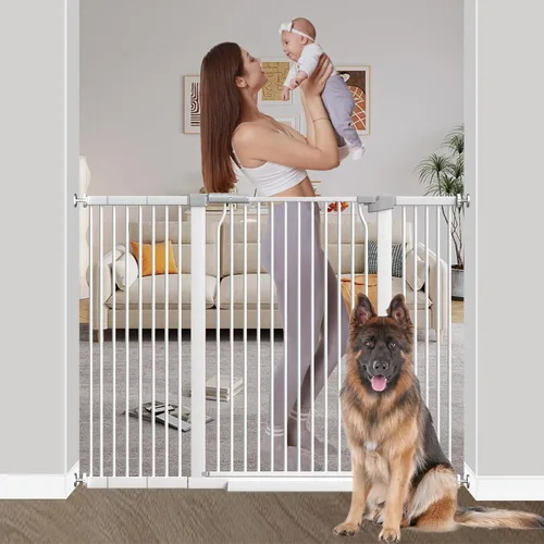Miniatura 14 de Puerta de bebé extra alta de 40.55" para escaleras - 40.6"-54.7" de ancho 1.37" de espaciado ultra estrecho Puerta extra ancha para gatos y perros