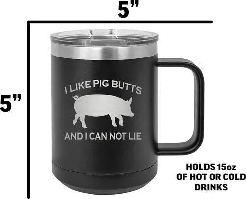 Miniatura 4 de Rogue River Tactical Funny BBQ Grill I Like Pig Butts Sarcastic Joke - Taza de café negra de acero inoxidable resistente con tapa, taza novedosa