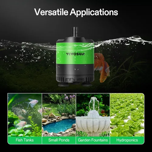 Miniatura 8 de VIVOSUN Bomba de agua sumergible de 210 GPH de 10 W, con flujo de agua ajustable, tubo de 4.9 pies, eje de cerámica adicional y adaptadores