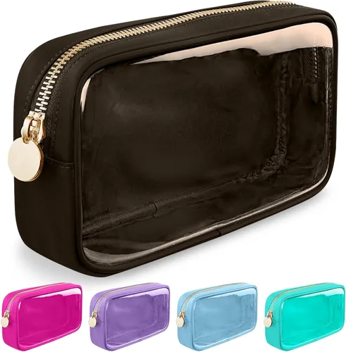 Miniatura 20 de izuzta Bolsa de maquillaje pequeña de nylon para bolso, linda bolsa de cosméticos con cremallera, bolsa de maquillaje preppy, Azul, Mini 2-Azul