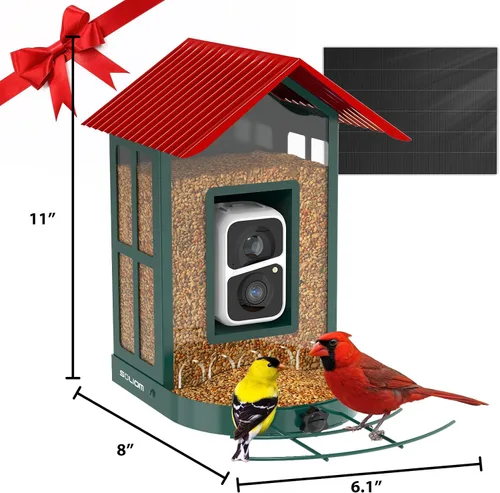 Miniatura 8 de SOLIOM Comedero inteligente para pájaros con cámara para exteriores, casa de pájaros solar de metal duradero, vista en vivo en 2K y alertas Conjunto