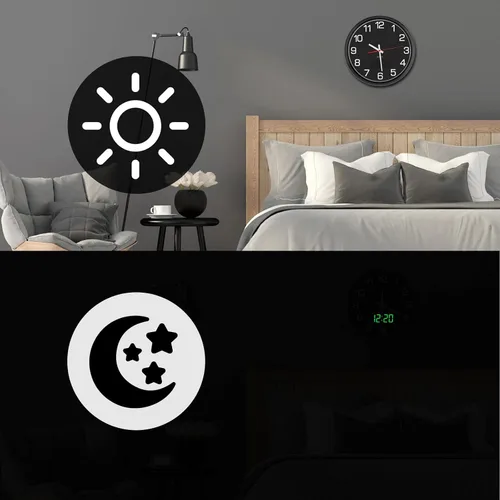 Miniatura 2 de Reloj de pared analógico de 12 pulgadas, silencioso, sin tictac, reloj de pared grande de cuarzo con LED nocturno, reloj de pared decorativo a