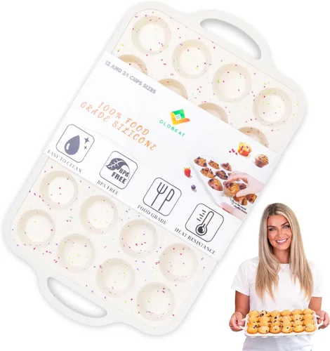 1 molde de silicona para magdalenas de 24 tazas con marco reforzado de metal, bandeja de silicona para magdalenas para hornear, bandeja de
