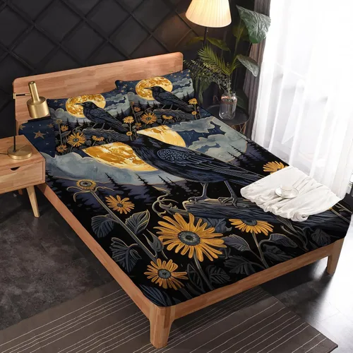 Miniatura 2 de Juego de sábanas de cuervo tamaño individual – Sábanas de microfibra suave con bolsillo profundo y sábanas y fundas de almohada estampadas sin
