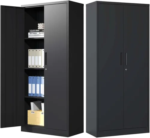 Miniatura 10 de Gabinete de almacenamiento de metal con cerradura, armario de almacenamiento de metal con bloqueo de 42 pulgadas con 2 estantes ajustables, gabinete