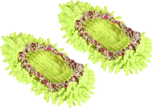 M METERXITY 2 pares de fundas lavables de limpieza para zapatos, polvo de limpieza de suelos, pantuflas de microfibra de chenilla, para mopa de Verde