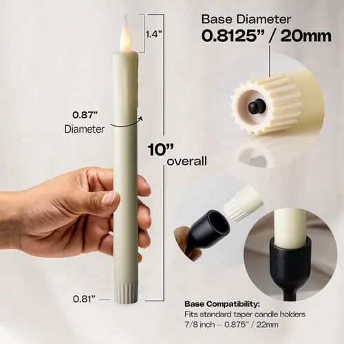 Miniatura 5 de Paquete de 6 velas LED de 10 pulgadas sin llama de cera real de color marfil con control remoto, botón de encendido/apagado, regulable, modo