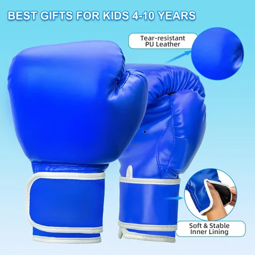 Miniatura 4 de Guantes de boxeo para niños y niñas, jóvenes de 4 a 10 años, guantes de entrenamiento para saco de boxeo, kickboxing, Muay Thai, color rojo