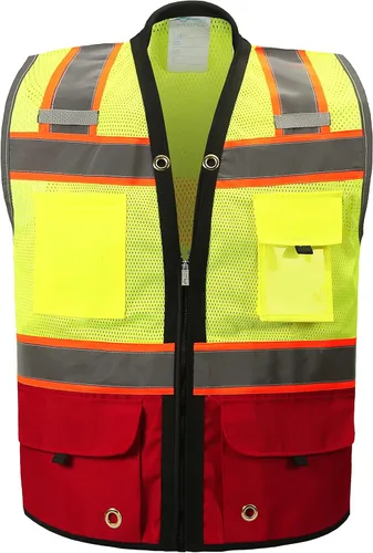 Shine Bright Chaleco de seguridad – Alta visibilidad con correas reflectantes y bolsillos – Premium, suave, duradero y transpirable Rojo