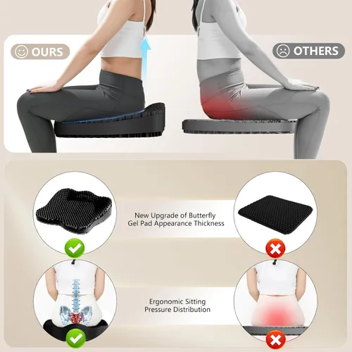 Miniatura 4 de Cojín de asiento de gel, cojín de asiento para silla de oficina para sentarse durante mucho tiempo, aliviar la ciática, espalda, dolor de úlcera por