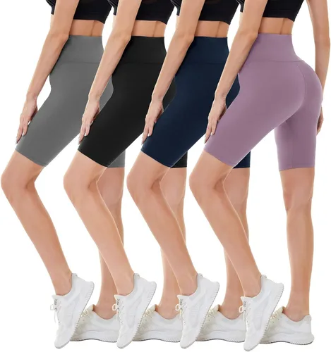 CAMPSNAIL - Paquete de 4 pantalones cortos para mujer 8 pulgadas cintura alta con control de abdomen para entrenamiento yoga correr pantalones