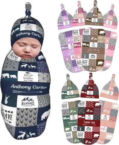 Miniatura 12 de Mantas de bebé personalizadas para niña y niño con nombre, manta personalizada para niñas y niños, regalos para envolver al bebé recién nacido Intial