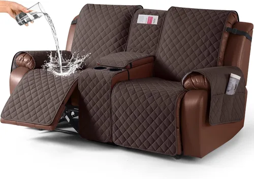 Miniatura 24 de KinCam Funda 100% Impermeable para Loveseat Reclinable con Consola, Fundas Antideslizantes para Sofá Reclinable de 2 Asientos, Funda para Sofá