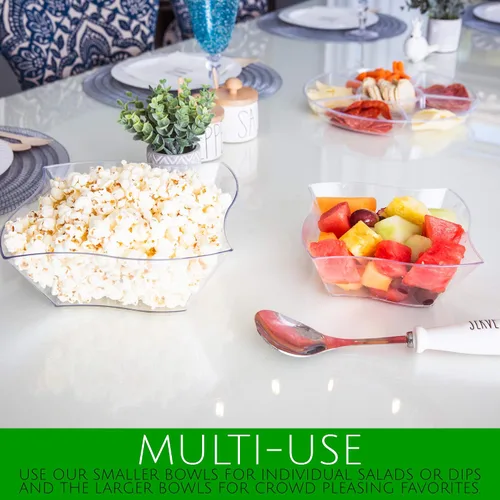 Miniatura 3 de PLASTICPRO Cuencos desechables de plástico cuadrados con diseño de ondas, resistentes para aperitivos o ensaladas de fiesta (4, medianos)