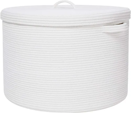 Miniatura 24 de Cesta de almacenamiento extra grande de 16" x 16" x 18" con tapa, cestas de almacenamiento de cuerda de algodón, canasta de lavandería, contenedor