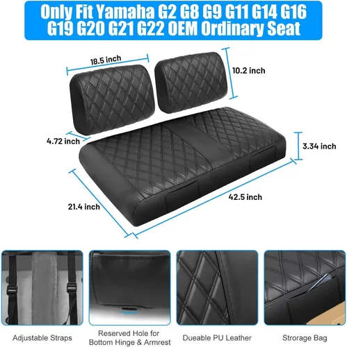 Miniatura 5 de Cubiertas de asiento para carritos de golf LEAPGOMAX delanteras para carritos de golf Yamaha G2 G8 G9 G11 G14 G16 G19 G20 G22 hechas de cuero marino