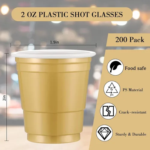 Miniatura 2 de Dandat Paquete de 200 vasos de plástico de 2 onzas, vasos de plástico desechables para barbacoa, fiesta de Navidad, degustaciones, muestras