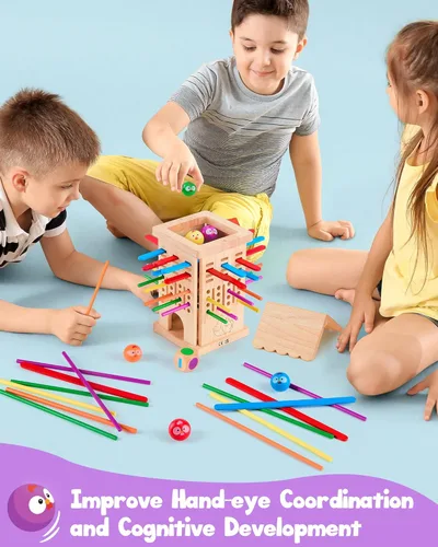 Miniatura 4 de Montessori Toys - Juegos de mesa de madera para niños de 3, 4, 5, 6 años, 34 palos de madera coloridos, juguete de habilidades motoras finas
