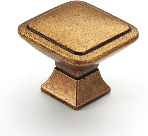 Miniatura 11 de 9BUILD Paquete de 6 pomos de latón cepillado de 1.2 pulgadas para gabinetes, pomos dorados para cajones, perillas cuadradas para gabinetes
