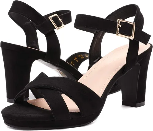 Miniatura 2 de DREAM PAIRS - Sandalias brillantes de tacón grueso con correa de tobillo y puntera abierta para mujer