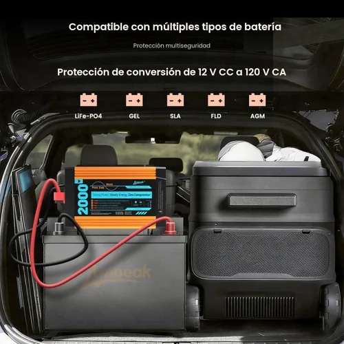 Miniatura 8 de Ampeak Inversor de onda sinusoidal pura [2000 vatios] – sobretensión de 6000 W, convertidor de 12 V CC a 110 V CA inversor de corriente alterna
