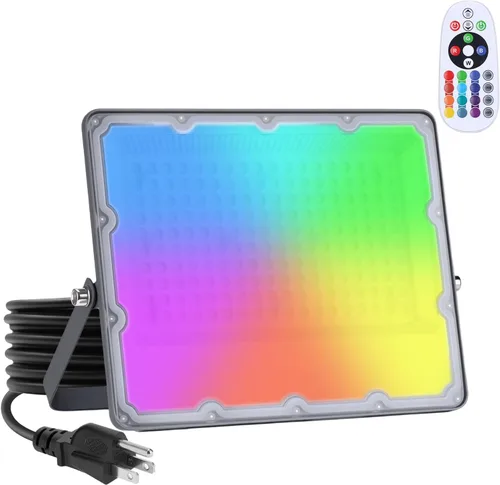 WeDo Luz de Inundación LED RGB 150W Equivalente – Foco Exterior de Cambio de Color de 60W con Enchufe, Control Remoto, 4 Modos, Atenuación de 8