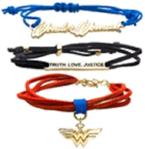 DC Comics - Pulsera de cordón con logotipo de Wonder Woman, juego de 3 unidades, Truth, Love, Justice & Wonder Woman, Multi color